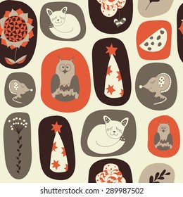 Seamless pattern from hand-drawn children's pictures. Baby illustration. Scrapbooking. It can be used as a wrapping paper, wallpaper in baby room, kids invitation, background.