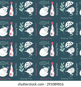 Seamless pattern from hand-drawn children's pictures. Baby illustration. Scrapbooking. It can be used as a wrapping paper, wallpaper in baby room, kids invitation, background.