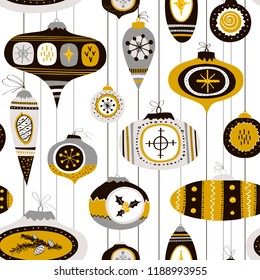 Seamless pattern with hand-drawn Christmas balls.Vector texture