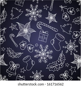 Seamless pattern with hand-drawn Christmas elements. Vector illustration