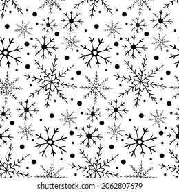 Seamless pattern of hand-drawn Christmas elements, doodle illustration.