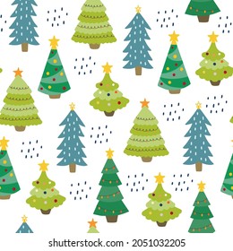 Patrón sin foco con árboles de Navidad dibujados a mano. Fondo vector colorido. Papel pintado decorativo, adecuado para imprimir tejidos, tela, papel pintado, papel de regalo.