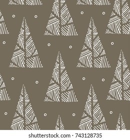 Seamless pattern with hand-drawn Christmas trees. Doodle background.
