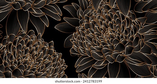 Seamless pattern with hand-drawn chrysanthemums flowers and leaves. Pattern for creating packaging, wallpaper, fabric.