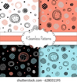 Seamless pattern with hand-drawn circles, abstraction colorful texture set. Vector illustration.