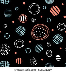 Seamless pattern with hand-drawn circles, abstraction texture. Vector illustration.