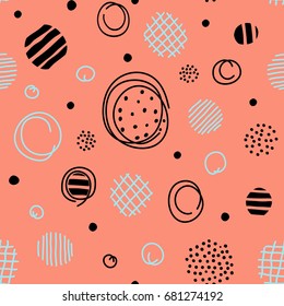 Seamless pattern with hand-drawn circles, abstraction texture. Vector illustration.