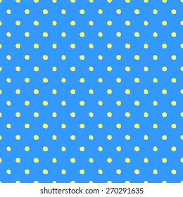 Seamless pattern of hand-drawn circles of bright blue and yellow