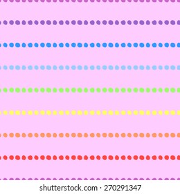 Seamless pattern of hand-drawn circles rainbow colors on a pink background
