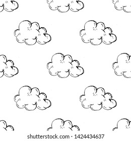 Seamless pattern Handdrawn cloud doodle icon. Hand drawn black sketch. Sign symbol. Decoration element. White background. Isolated. Flat design. Vector illustration.