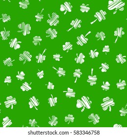 Seamless pattern with hand-drawn clover leaves. Saint Patrick's day design