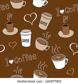 Seamless pattern with hand-drawn coffee cups