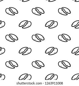 Seamless pattern Handdrawn coffee grains doodle icon. Hand drawn black sketch. Sign symbol. Decoration element. White background. Isolated. Flat design. Vector cartoon illustration.