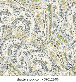 Seamless pattern of hand-drawn and colored abstract elements.
 Vector graphics.