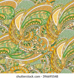 Seamless pattern of hand-drawn and colored abstract elements.
 Vector graphics.