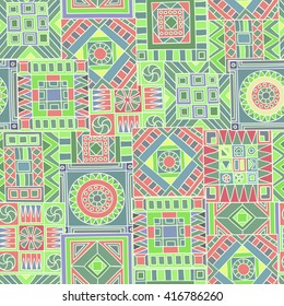 Seamless pattern of hand-drawn and colored abstract elements.
 Vector graphics.
