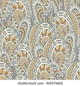 Seamless pattern of hand-drawn and colored abstract elements. Vector graphics . Abstract zentangle seamless .