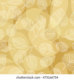 Seamless pattern of hand-drawn and colored leaves.Vector graphics .