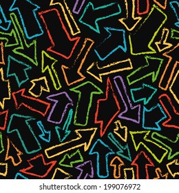 Seamless pattern of hand-drawn colorful arrows.