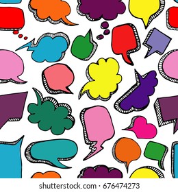 Seamless pattern with hand-drawn colorful speech bubbles