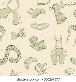 Seamless pattern hand-drawn. It consists of a set of retro clothes. EPS10 vector illustration.