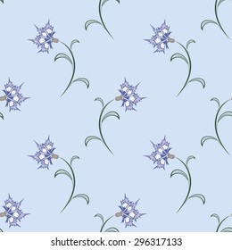 Seamless pattern with hand-drawn cornflowers