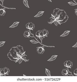 Seamless pattern with hand-drawn cotton