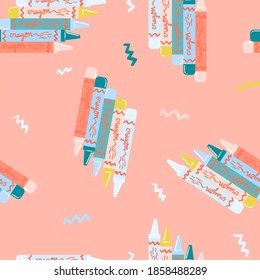 Seamless pattern with hand-drawn crayon vector illustration. Good for cover, wallpaper, fabric, stationary, greeting card, apparel. 