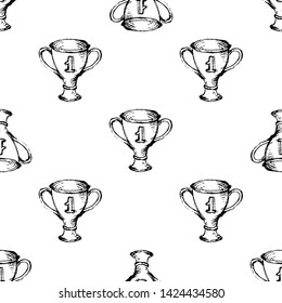 Seamless pattern Handdrawn cup doodle icon. Hand drawn black sketch. Sign symbol. Decoration element. White background. Isolated. Flat design. Vector illustration.