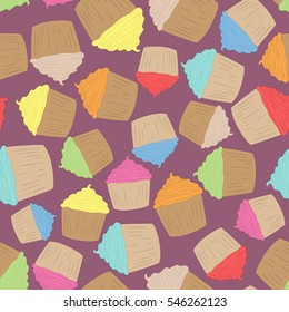 Seamless pattern with hand-drawn cupcakes