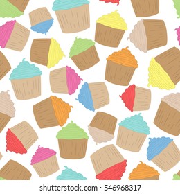 Seamless pattern with hand-drawn cupcakes