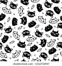Seamless Pattern Handdrawn Cute Cats Cartoon Stock Vector (Royalty Free ...
