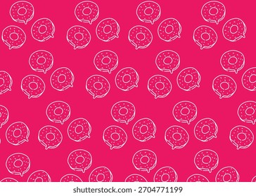 Patrón sin fisuras con rosquillas dibujadas a mano en estilo de arte de línea doodle, diseño rosa y blanco. Ideal para fondos, empaques de panadería, diseño de telas o proyectos de postres dulces.