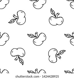 Seamless pattern Handdrawn doodle apple icon. Hand drawn black sketch. Sign symbol. Decoration element. White background. Isolated. Flat design. Vector illustration.