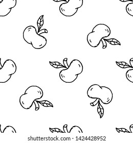Seamless pattern Handdrawn doodle apple icon. Hand drawn black sketch. Sign symbol. Decoration element. White background. Isolated. Flat design. Vector illustration.