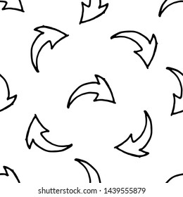 Seamless pattern Handdrawn doodle arrow icon. Hand drawn black arrow sketch. Sign symbol. Decoration element. White background. Isolated. Flat design. Vector illustration.