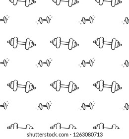 Seamless pattern Handdrawn doodle barbell icon. Hand drawn black sketch. Sign symbol. Decoration element. White background. Isolated. Flat design. Vector illustration.
