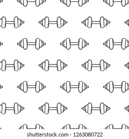 Seamless pattern Handdrawn doodle barbell icon. Hand drawn black sketch. Sign symbol. Decoration element. White background. Isolated. Flat design. Vector illustration.