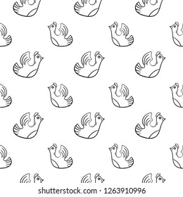Seamless pattern Handdrawn doodle bird icon. Hand drawn black sketch. Sign symbol. Decoration element. White background. Isolated. Flat design. Vector illustration.