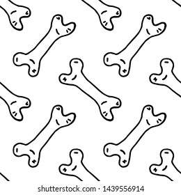 Seamless pattern Handdrawn doodle bone icon. Hand drawn black bone sketch. Sign symbol. Decoration element. White background. Isolated. Flat design. Vector illustration.