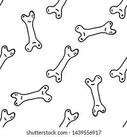 Seamless pattern Handdrawn doodle bone icon. Hand drawn black bone sketch. Sign symbol. Decoration element. White background. Isolated. Flat design. Vector illustration.