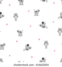 Seamless pattern with hand-drawn doodle cats.Funny, cute background for kids.
