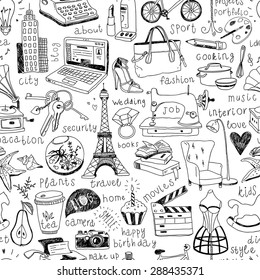 seamless pattern with hand-drawn doodle icons 