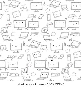 Seamless pattern with hand-drawn doodle kawaii gadgets