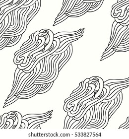 Seamless pattern with handdrawn doodle on a white background. For prints and textile. Adult coloring. Antistress graffiti.