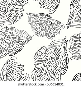 Seamless pattern with handdrawn doodle on a white background. For prints and textile. Adult coloring. Antistress graffiti.