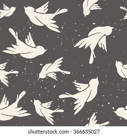 Seamless pattern with hand-drawn doves. Valentine's day background. 