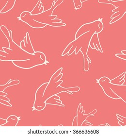 Seamless pattern with hand-drawn doves. Valentine's day background. 