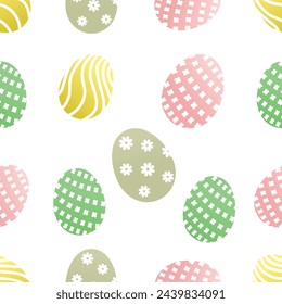 Seamless pattern of hand-drawn eggs, Easter Day background vector illustration