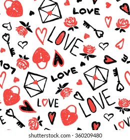 seamless pattern with hand-drawn elements for the Valentine`s day